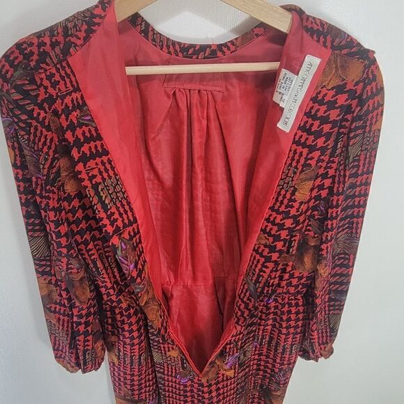 Vintage 100% Silk Anne Crimmins for Umi Collections Houndstooth + Florals Dress - Picture 16 of 16